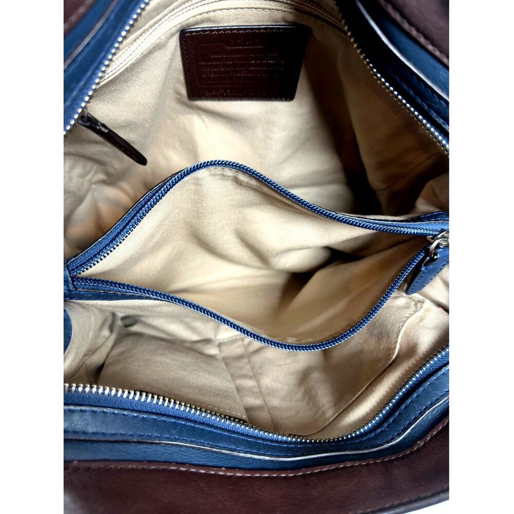 Coach Navy Blue & Brown Leather Two-Way Satchel | Silver Hardware | Dust Bag - Picture 12 of 16